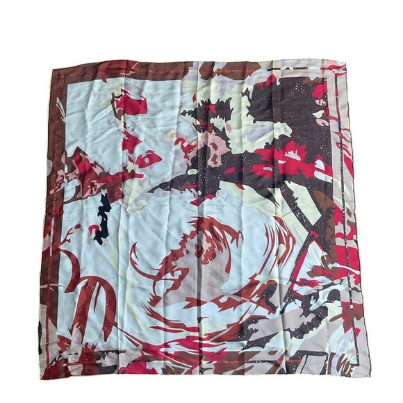 Y2K Retro Abstract Satin Scarf 33x33 Multicolor Red Brown Gold - Picture 1 of 5